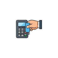 Hand inserting credit card into a payment terminal symbolizing modern financial transactions and