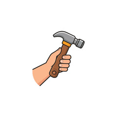 Hand wielding cartoon hammer symbolizes construction maintenance and home improvement needs