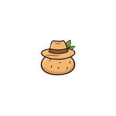 Humorous depiction of a potato character playfully wearing a hat with a leaf accent detail