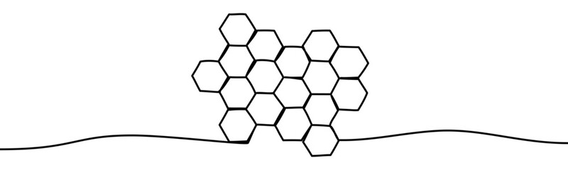 Continuous line drawing of a honeycomb made in a minimal linear style. Simple organic hexagonal cells, clean outline, isolated on transparent background as an eco vector illustration