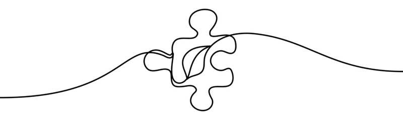 Continuous line drawing of a puzzle piece. Minimal linear design, isolated on transparent background, vector illustration, perfect for creative and educational concepts