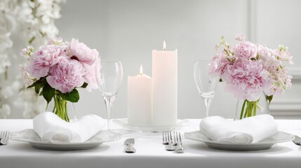 elegant pink blooms with candles, sophisticated pink flower arrangement accented by soft candlelight, refined pink floral centerpiece featuring tender blooms and luminous candle accents for occasions