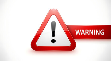 Striking digital caution sign featuring a reflective red triangle and a central exclamation mark, paired with an attached banner for critical alerts and general safety notices