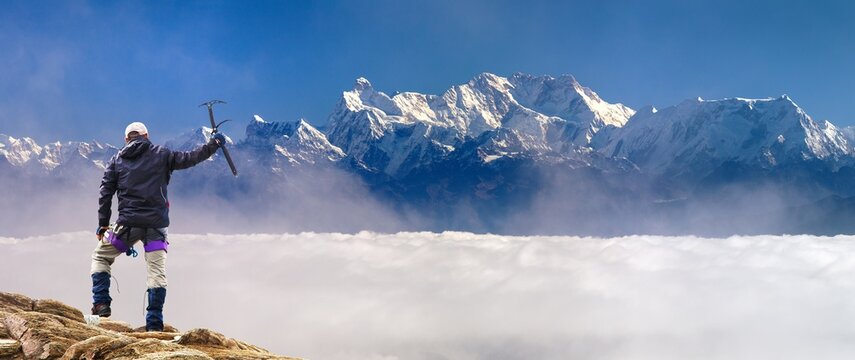 mount Kangchenjunga 8586 m with climber