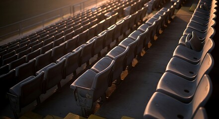 Empty Stadium Seating Under Warm Golden Hour Sunlight, Ready for an Event