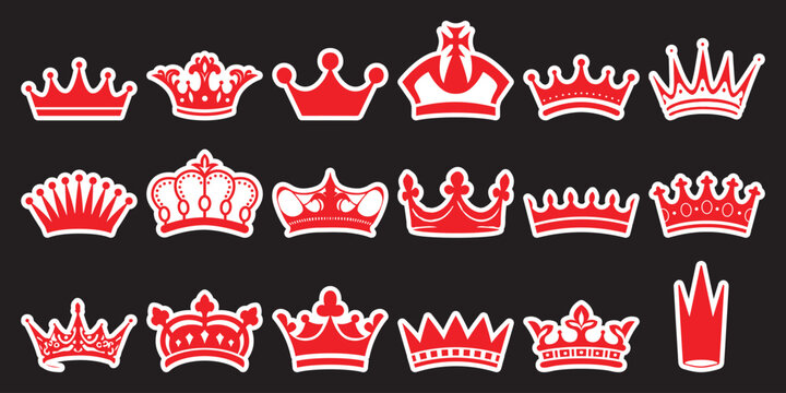 Regal Collection Diverse Red Crown Silhouettes with White Outlines on Black Backdrop