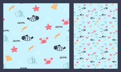 Cute Sea Animals Seamless Pattern for Kids Fabric, Summer Packaging, and Marine Scrapbooking.