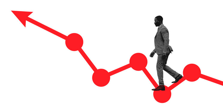 Business man taking steps along a path symbolizing growth and career progress