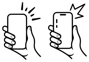 Two hands holding smartphones, one with flash and one with signal lines