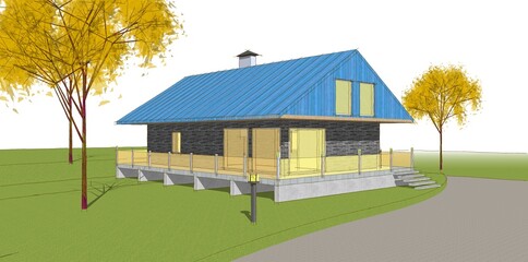 modern house sketch 3d illustration