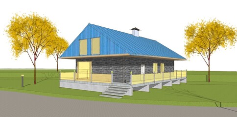 modern house sketch 3d illustration