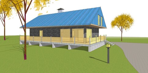 modern house sketch 3d illustration