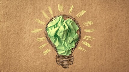A light bulb outline filled with crumpled paper symbolizes brainstorming and innovation,