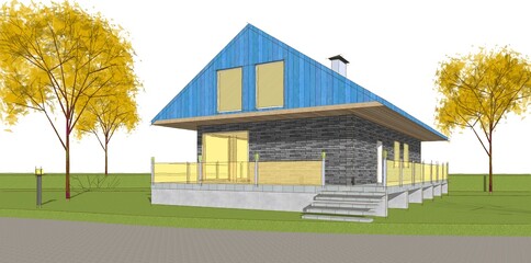 modern house sketch 3d illustration