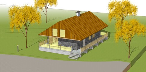 modern house sketch 3d illustration