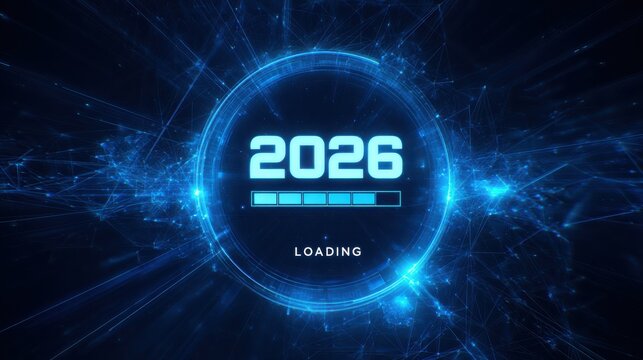 Year 2026 loading screen future technology countdown concept