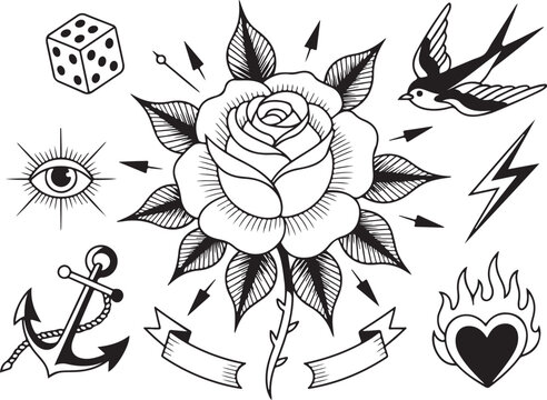 Classic tattoo flash sheet art for your next design