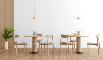 Scandinavian Dining Area with Light Wood Table, Minimal Chairs and Indoor Plant – Modern Cutout Wall Interior PNG