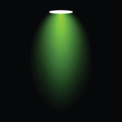 Vibrant green spotlight beam illuminates a dramatic abstract stage background