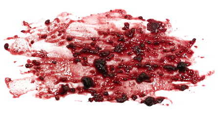 Mixture jam spread, blackberries, blueberries, chokeberry isolated on white background, top view