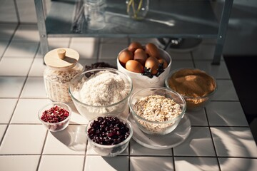a table full with food baking ingredients