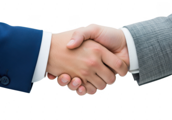 Close up of a handshake between two business people isolated on transparent background