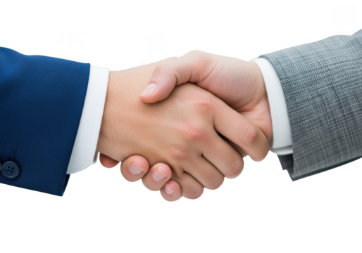 Close up of a handshake between two business people isolated on transparent background