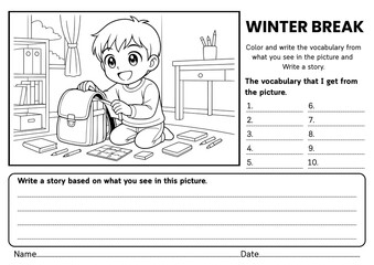 Winter Break story writing worksheets for grades 1–3! Includes creative prompts, vocabulary practice, and fun winter-themed ELA activities. Perfect for classroom learning and holiday writing practice.