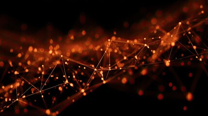 Fototapeta premium Glowing orange network structure illuminates the dark digital background