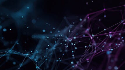 Illuminated digital mesh network structure unfolds against a dark background