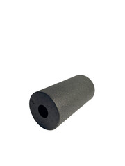 Dark gray foam roller with hole is displayed on white background