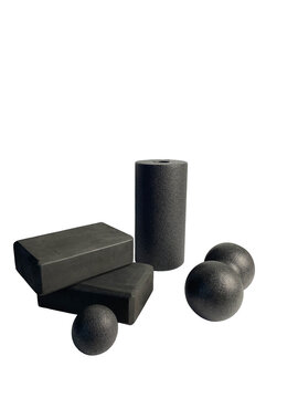 Assortment of fitness equipment on a white background for exercise
