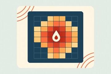 Modern digital representation of blood donation concept with stylized pixel art grid and symbolic droplet in warm color palette capturing the essence of community health innovation