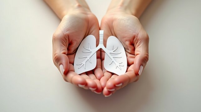Manos que sostienen pulmones de papel simbolizando la salud respiratoria