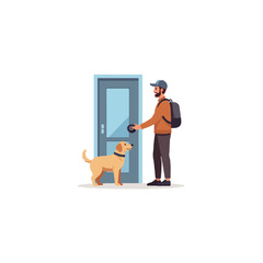 Man and canine companion exploring new doors and pathways, embarking on an adventure and