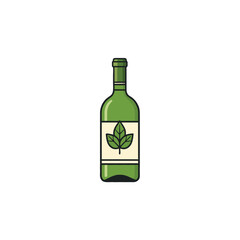 Minimalist green wine bottle illustration featuring a botanical label creating an elegant and