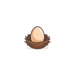 Minimalist illustration depicting a simple egg nestled carefully within a rustic birds nest on a