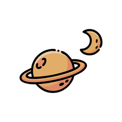 Cute Cartoon Saturn-Like Planet With Ring and Moon Illustration for Space-Themed Design
