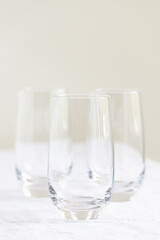 Three empty glasses.
