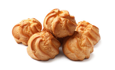 Fresh tasty profiteroles isolated on white. Delicious dessert