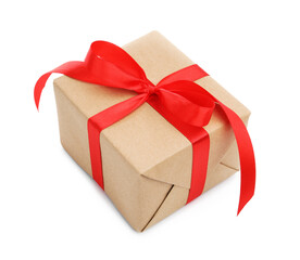 One gift box with ribbon isolated on white