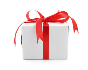 One gift box with ribbon isolated on white
