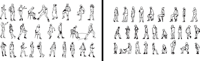 Human Poses Drawing, Standing Figure Sketch, Dynamic Body Outline, Person Art Illustration, Line Drawing People, Figure Study Art, Walking and Sitting Poses, Human Gesture Drawing, Outline Style Desig