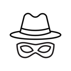 Incognito mask line vector icon with simple hat shape, clean outline, privacy concept template, tech minimal style