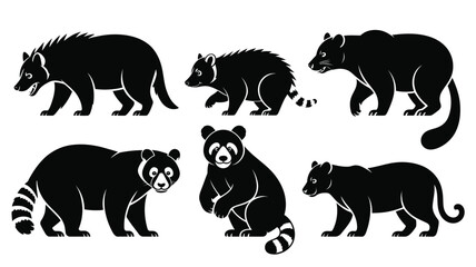 Naklejka premium Wild animals vector silhouettes mammal set