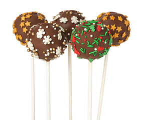 Sweet cake pops isolated on white. Christmas treat