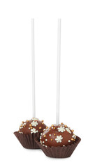 Sweet cake pops isolated on white. Christmas treat