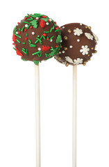 Sweet cake pops isolated on white. Christmas treat