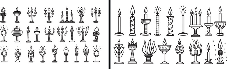 Candle Line Art, Lamp Outline Design, Vintage Candle Illustration, Decorative Light Drawing, Hand Drawn Candle Vector, Minimal Flame Art, Candle Holder Sketch, Festive Lamp Illustration, Black and Whi