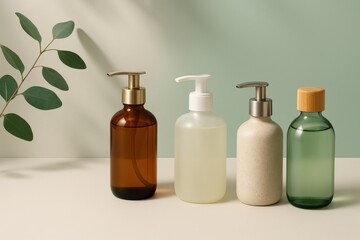 Elegant packaging of natural skincare products displayed in a minimalist setting showcasing sustainability and eco conscious beauty standards emphasizing modern aesthetics